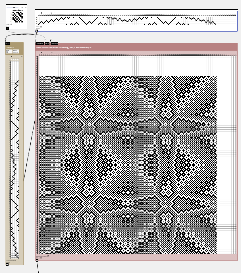 The crackle weave shown in binary grids of the the AdaCAD software.